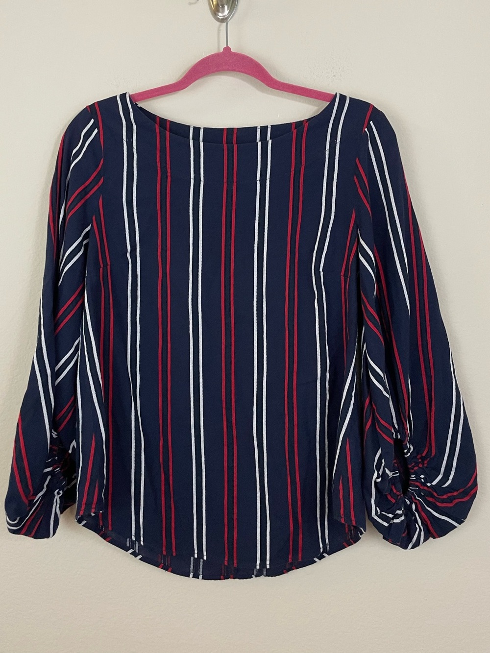 Cabi Navy Striped Poet Long-Sleeve‎ Nautical Blouse Size Small